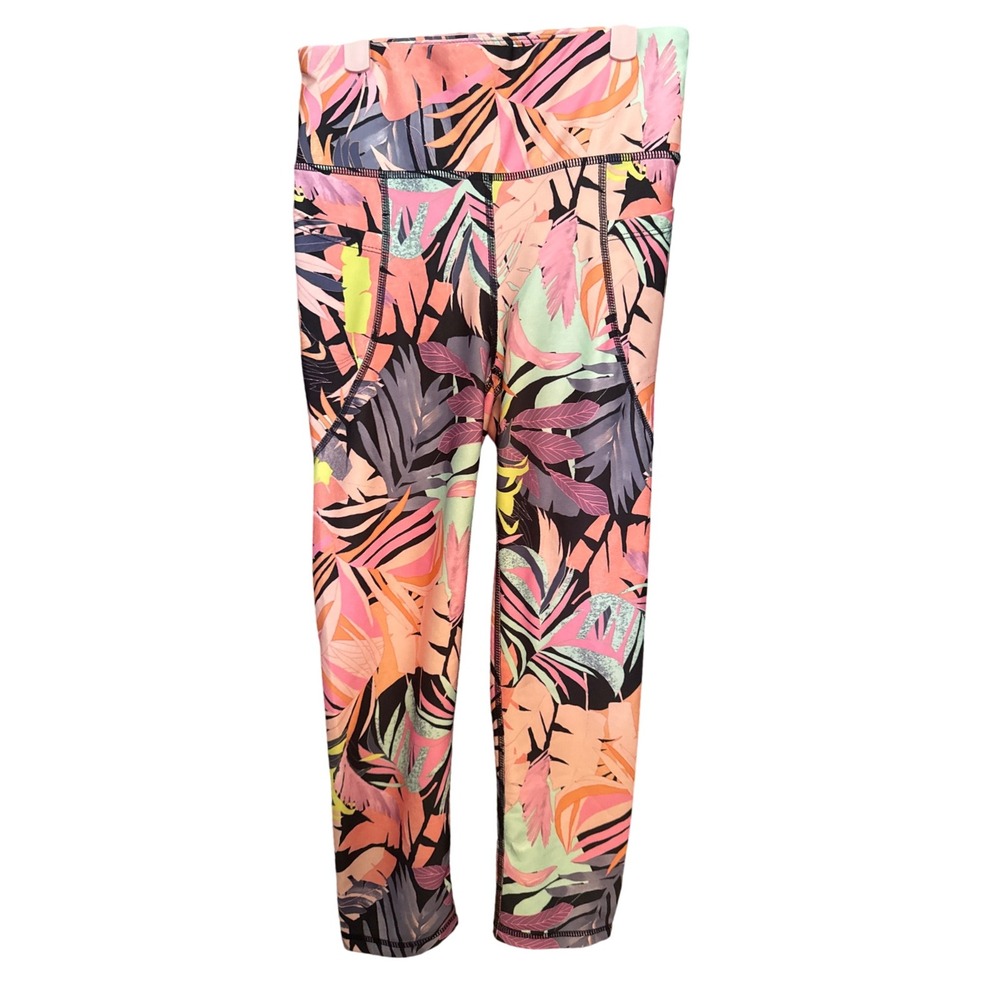 Bebe Sport Tropical Leaf Print Activewear Leggings Capris Size S